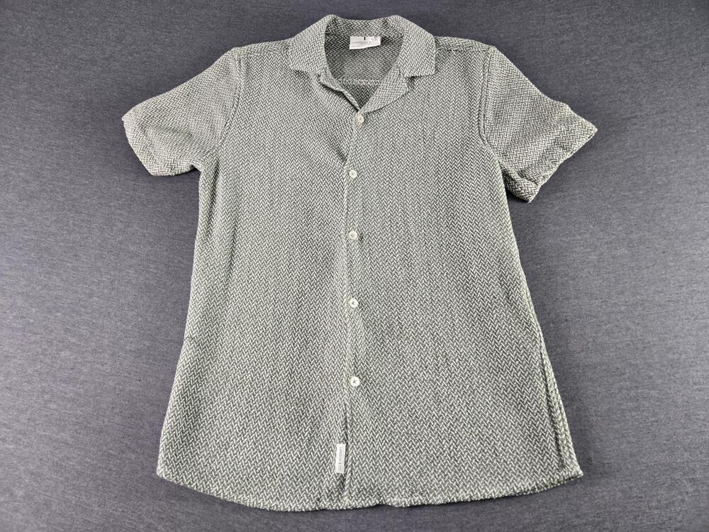 Larsson & Co Shirt Mens Small Green Herringbone Knit Button Up Tunic Beach